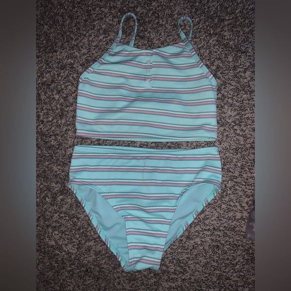 Striped Aqua and Pink Bikini Set Wonder nation size 7/8 - Picture 1 of 3